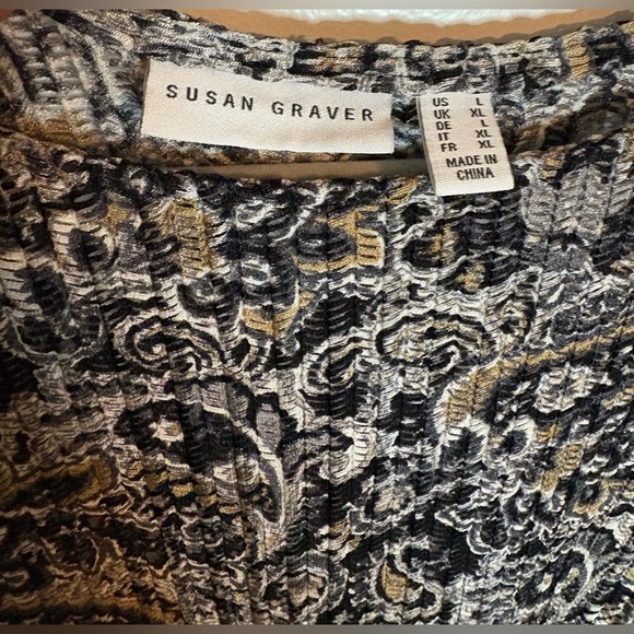 Women’s Susan Graver Paisley Eyelet Knit 3/4 Length Sleeve Multicolor Top Size L - Picture 3 of 7